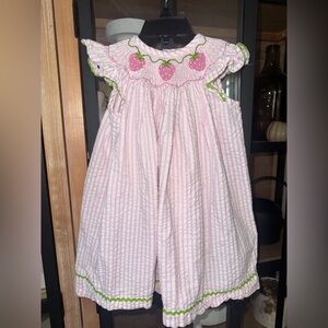 Classic Whimsy Smocked dress strawberries ruffle seersucker toddler girl ruffle